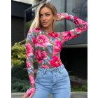 Marina new felső barna-pink virágos