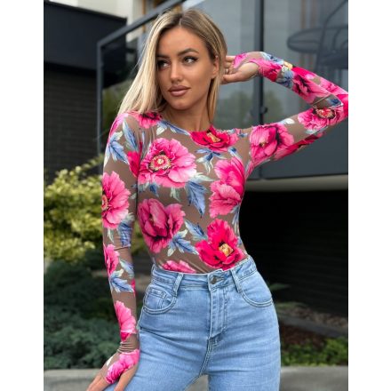 Marina new felső barna-pink virágos